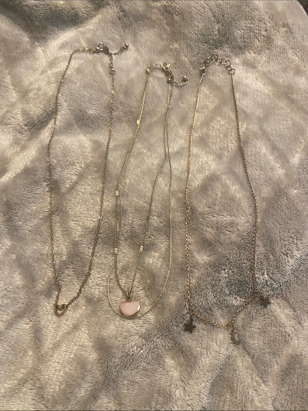 Gold-Tone Layered Necklace Set with Pink Pendant